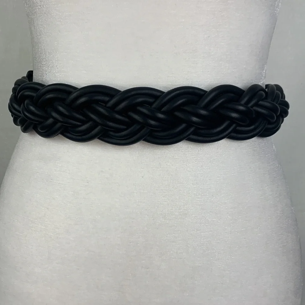 Express Black Faux Leather Braided Belt- XS/SM- NWT